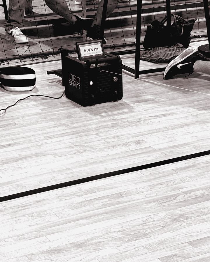 1080 Sprint unit on a hardwood court during speed testing