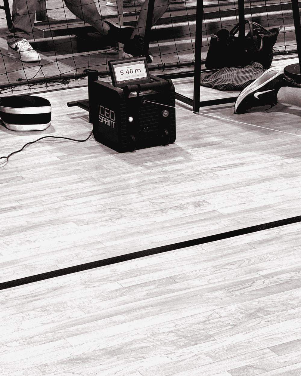 1080 Sprint unit on a hardwood court during speed testing